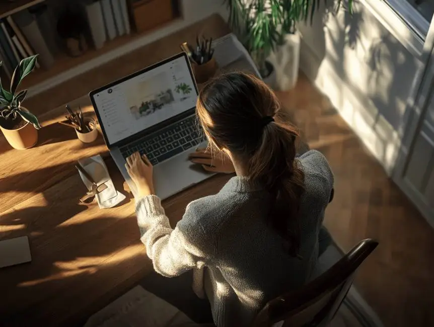 Marketing Mitarbeiterin sitzt am Laptop und macht Predictive Analytics mit KI