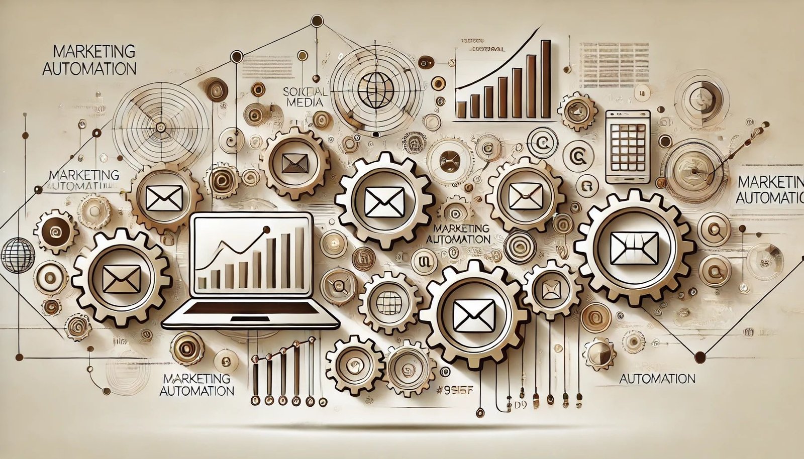 Eine futuristische Darstellung zeigt, wie No-Code-Automation Marketingprozesse transformiert.
