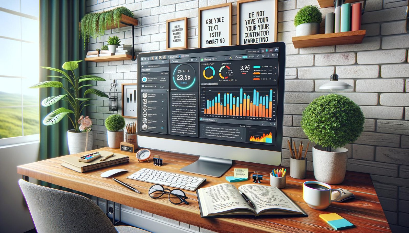 Eine Illustration zeigt, wie ein Marketer ChatGPT auf einem Laptop verwendet, um ansprechende Content-Strategien zu entwickeln.