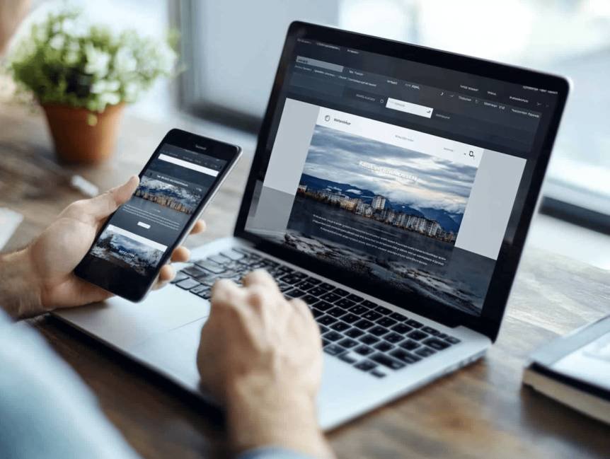 Website Erstellung und Webdesign Bild zeigt WebDesigner bei der Website Erstellung
