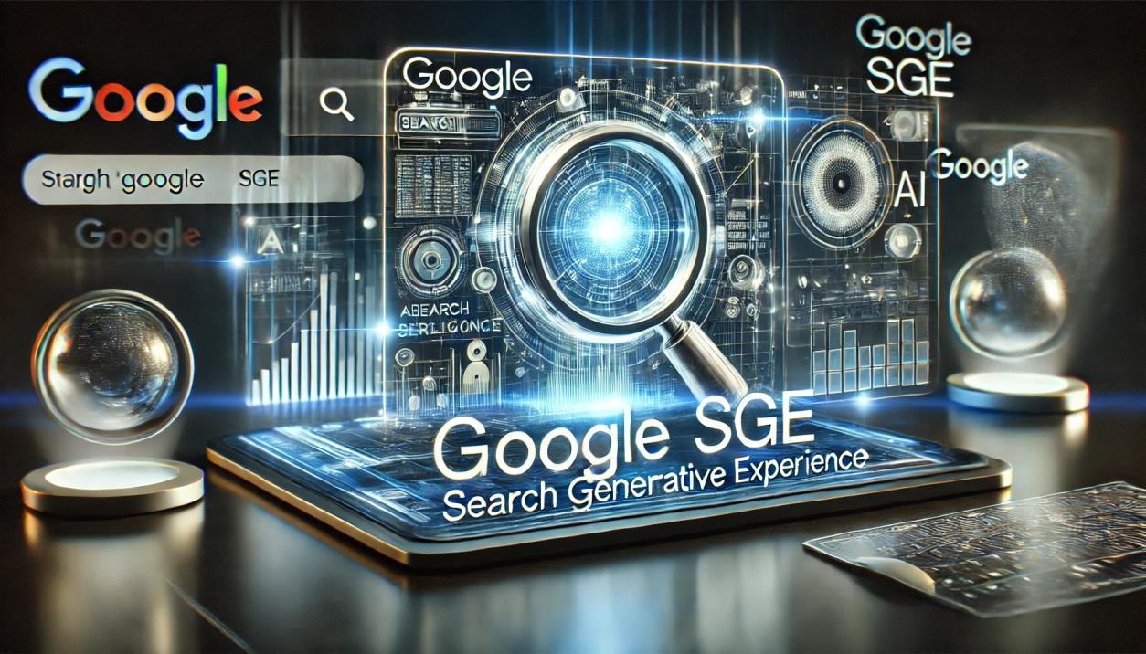 Bild zeigt futuristisches KI Design mit Text Google SGE
