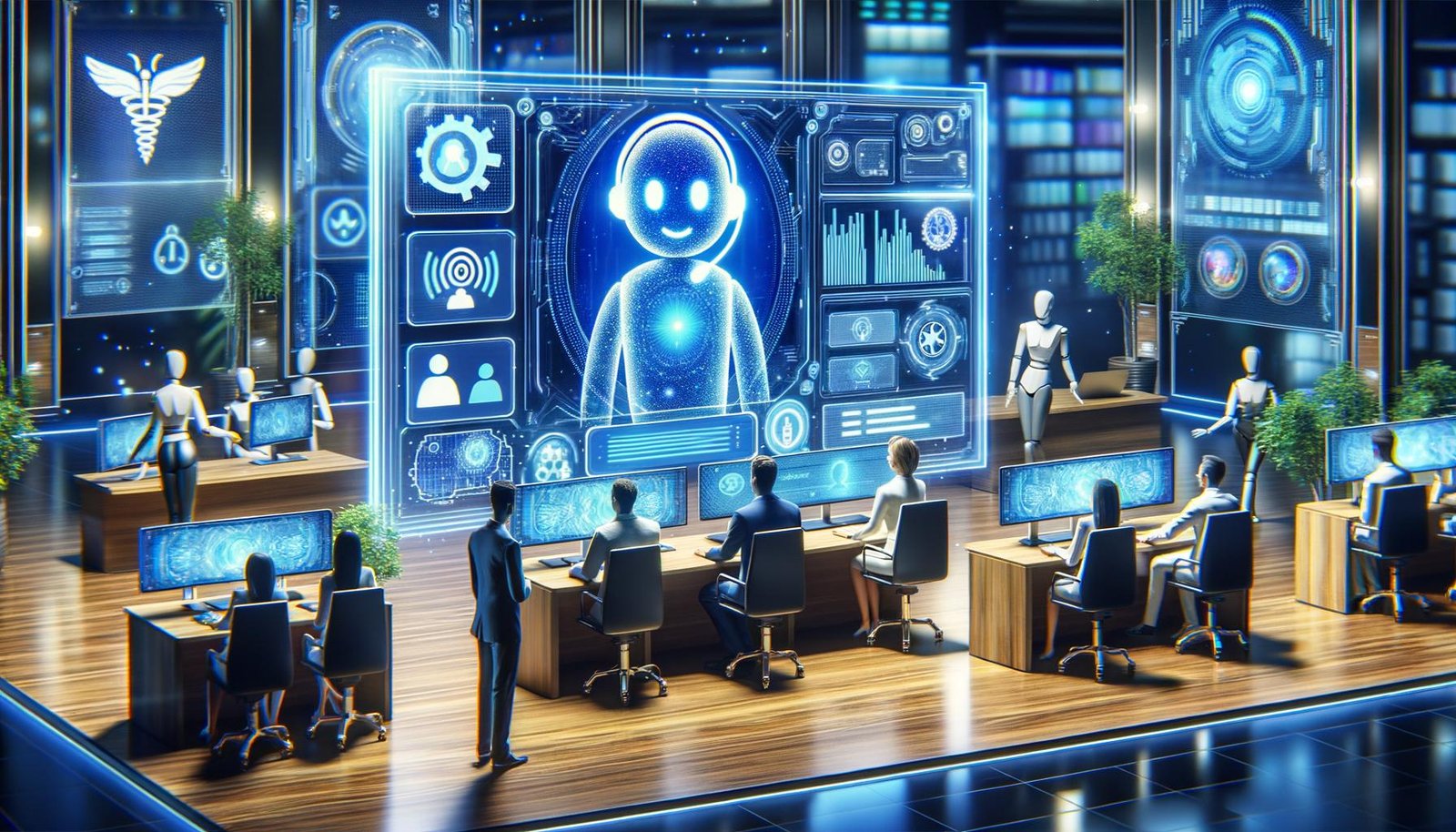 Ein Bild zeigt einen freundlichen Chatbot, der Kundenfragen in Echtzeit beantwortet.